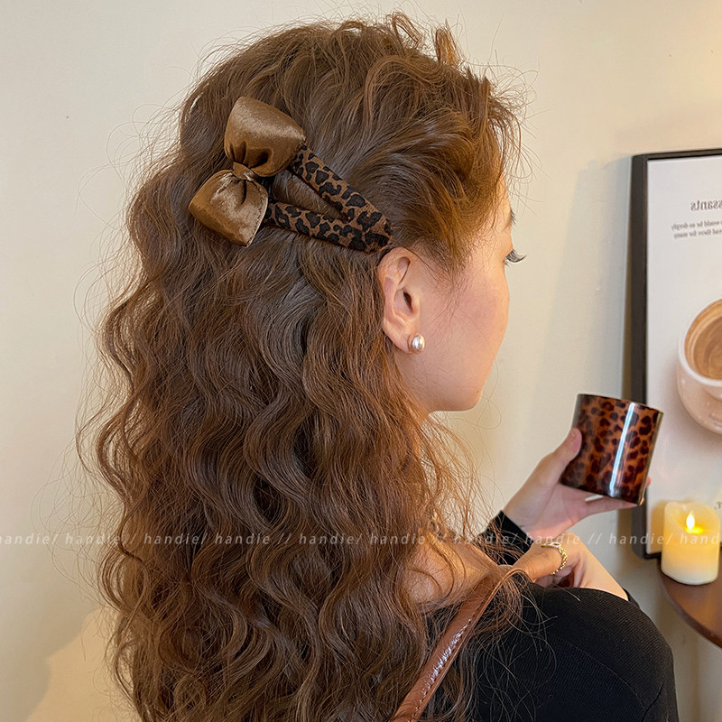 韩系缎面蝴蝶结豹纹发夹女秋冬高级感发卡前额刘海夹侧边夹子发饰,饰品/流行首饰/时尚饰品新,发饰,淘宝优惠券,粉丝福利购,淘宝优惠卷