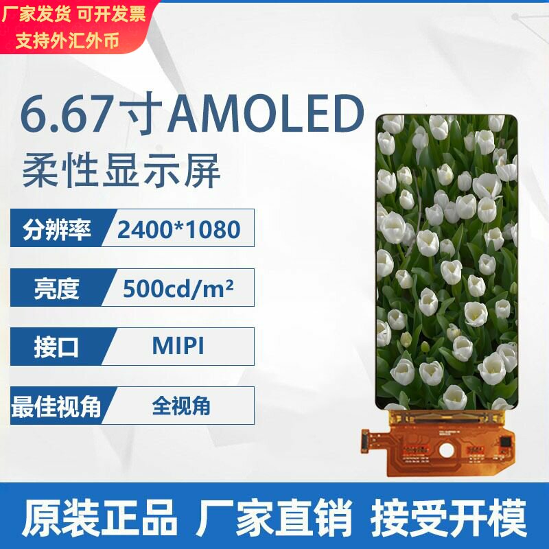 6.67寸AMOLED显示屏2400*1080高清柔性屏适用智能手机AR眼镜