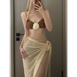 泰国巴厘岛海岛度假穿搭分体泳衣女性感比基尼三件套遮肚显瘦温泉