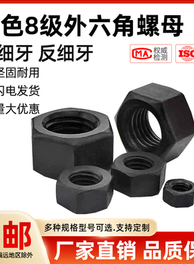 黑色8级10级细牙六角螺母M8M10M16M18M24M27M30M33*1x1.25x1.5x2