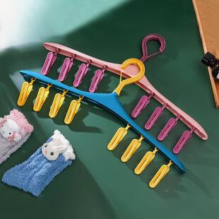 家用多功能莫兰迪色卡扣防风晾衣架 新款宽肩无痕8夹晾衣架可拆卸