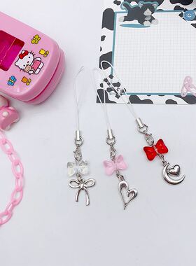 简约甜美糖果蝴蝶结爱心短款手机链咕本ccd相机卡册挂绳挂件少女