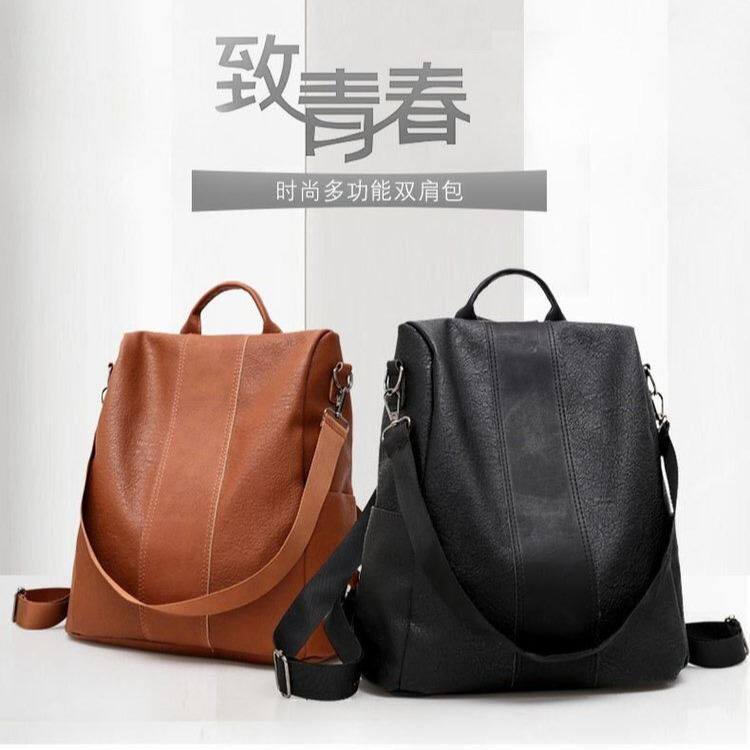 时尚潮搭双肩女包2025新款洋气防盗背包复古多功能学生书包