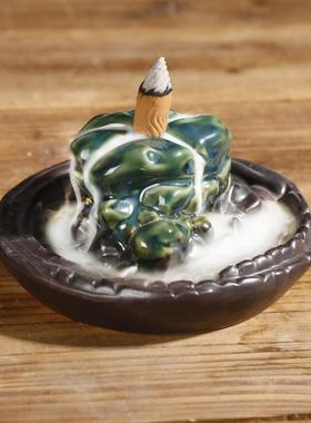 跨境陶瓷檀香观赏烟倒流香薰炉创意高山流水珊瑚石倒流烟香炉摆件