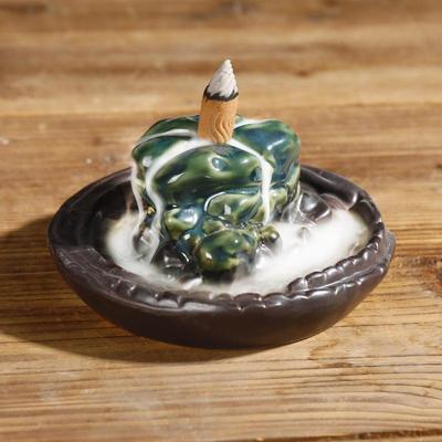 跨境陶瓷檀香观赏烟倒流香薰炉创意高山流水珊瑚石倒流烟香炉摆件