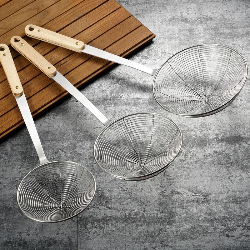 木柄不锈钢漏勺火锅勺捞面勺厨房线漏油炸大漏勺网漏油格