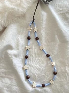 ins风白松石星星串珠手机链撞色小众个性手机挂绳ccd相机链美少女