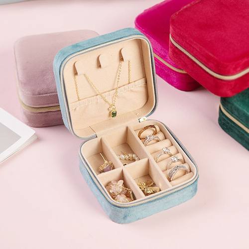 新款绒布首饰盒便携式珠宝饰品收纳盒小巧戒指项链礼品盒