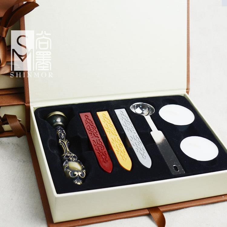 复古火漆封蜡印章 花式字母祝福语动漫图标章 金属柄礼盒套装定制