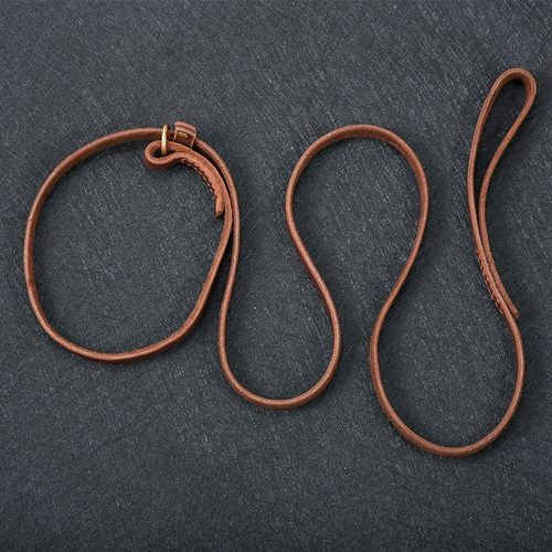 头层牛皮牵引绳一体防爆冲狗链