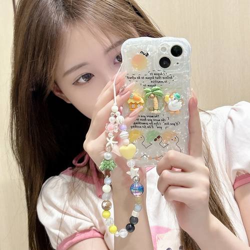 原创自制ins椰子树手机链可爱挂件手机壳ccd相机链条清新ccd挂绳