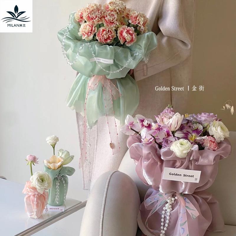 网红韩国包花纱网圆形花束真丝包花布鲜花花艺包装纸DIY材料定制