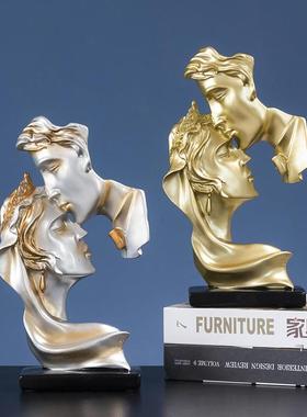 创意一吻情深情侣人物雕像树脂工艺品摆件 家居客厅装饰礼物摆设
