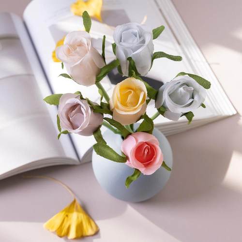 跨境玫瑰花苞单枝仿真花厂家假花绿植物婚庆装饰品PJ1004定制