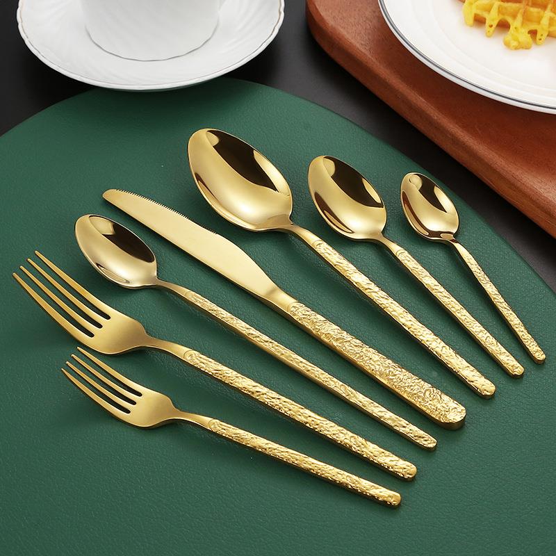 不锈钢浮雕石纹西餐刀叉勺酒店加厚牛排刀叉子甜品勺子餐具定制