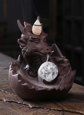 跨境紫砂烟倒流香薰炉 创意小龙戏珠香炉家居饰品工艺品摆件定制