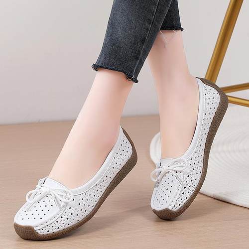 女鞋春夏季镂空平底单鞋透气洞洞中老年牛筋软底一脚蹬妈妈鞋定制