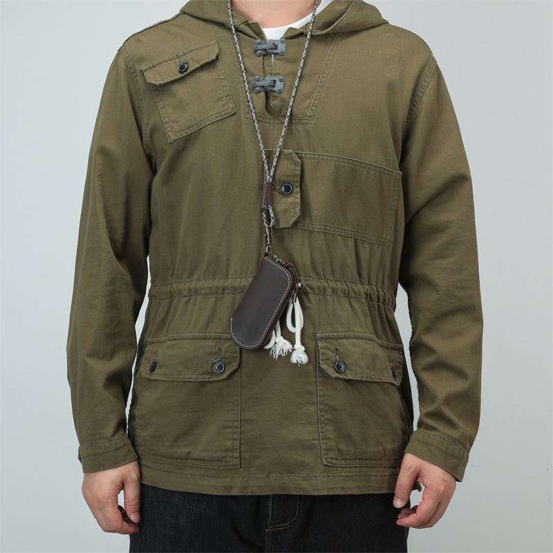 手工复古头层疯马钥匙包男士简约拉链包迷你腰挂锁匙包