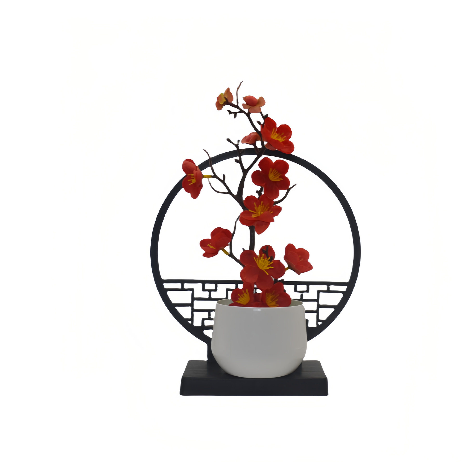 新中式花瓶摆件家庭客厅插花高档塑料质屏风摆件高颜值仿真花饰品