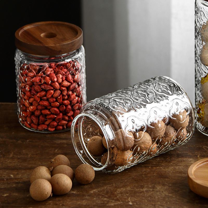 复古海棠花玻璃密封罐高硼硅玻璃储物罐相思木手工吹制收纳罐
