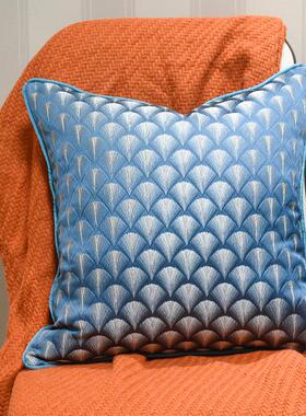 现代简约深蓝色扇形图案沙发抱枕套轻奢方形靠枕客厅床头靠垫靠背