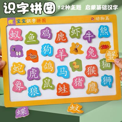 看图识字磁性拼图宝宝启蒙认字幼儿蒙氏教具儿童早教益智磁力玩具