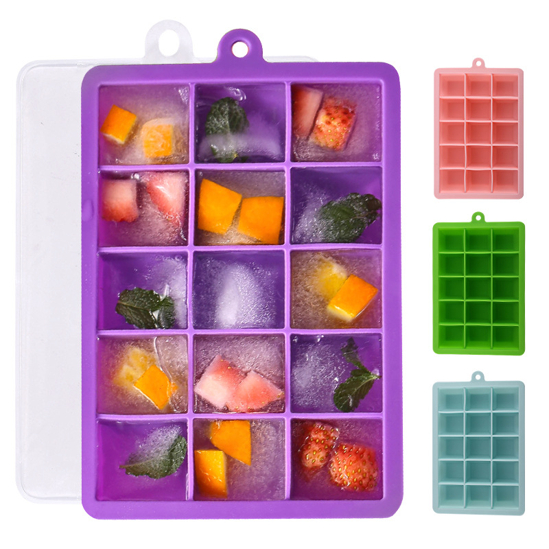 现货硅胶冰格15格方形制冰器DIY水果冰块模具创意果冻模