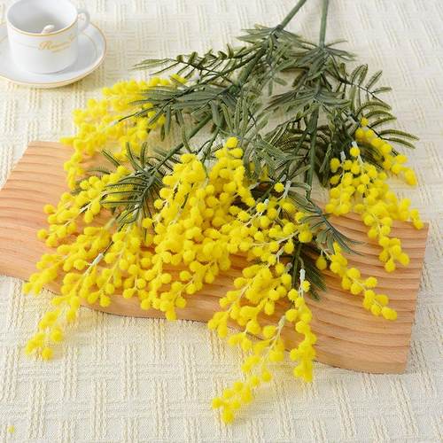 跨境仿真花金合欢 外贸货源家居假花摆件长款植绒浆果仿真金合欢