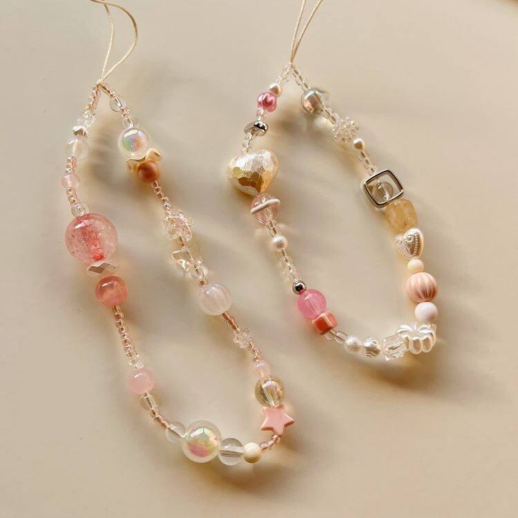 爱心ccd手机壳链条ins风配件串珠diy挂绳钻钥匙扣相机粉花