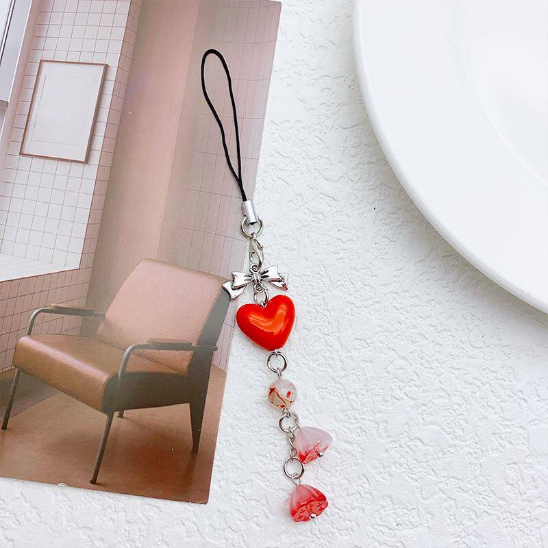 创意甜酷ins金属蝴蝶结红色爱心链子卡册咕本短链手机链小众挂件