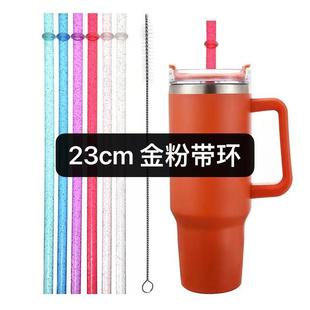 现货加厚硬质吸管金粉彩色带环吸管塑料可重复使用双层杯吸管配刷