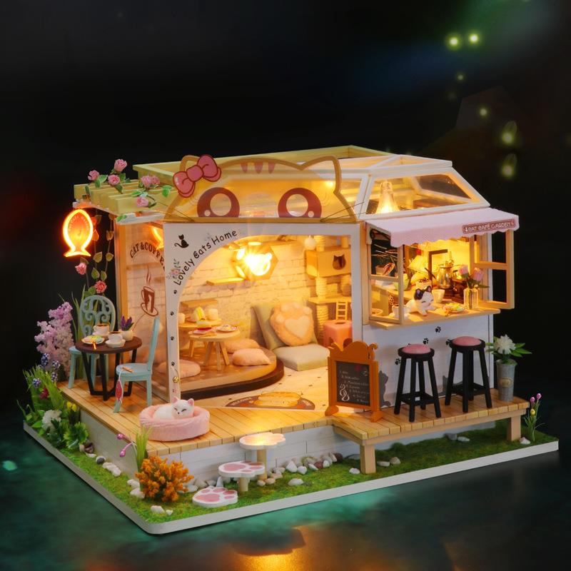 弘达diy小屋猫咖后花园手工制作小房子模型创意拼装礼物女生礼物