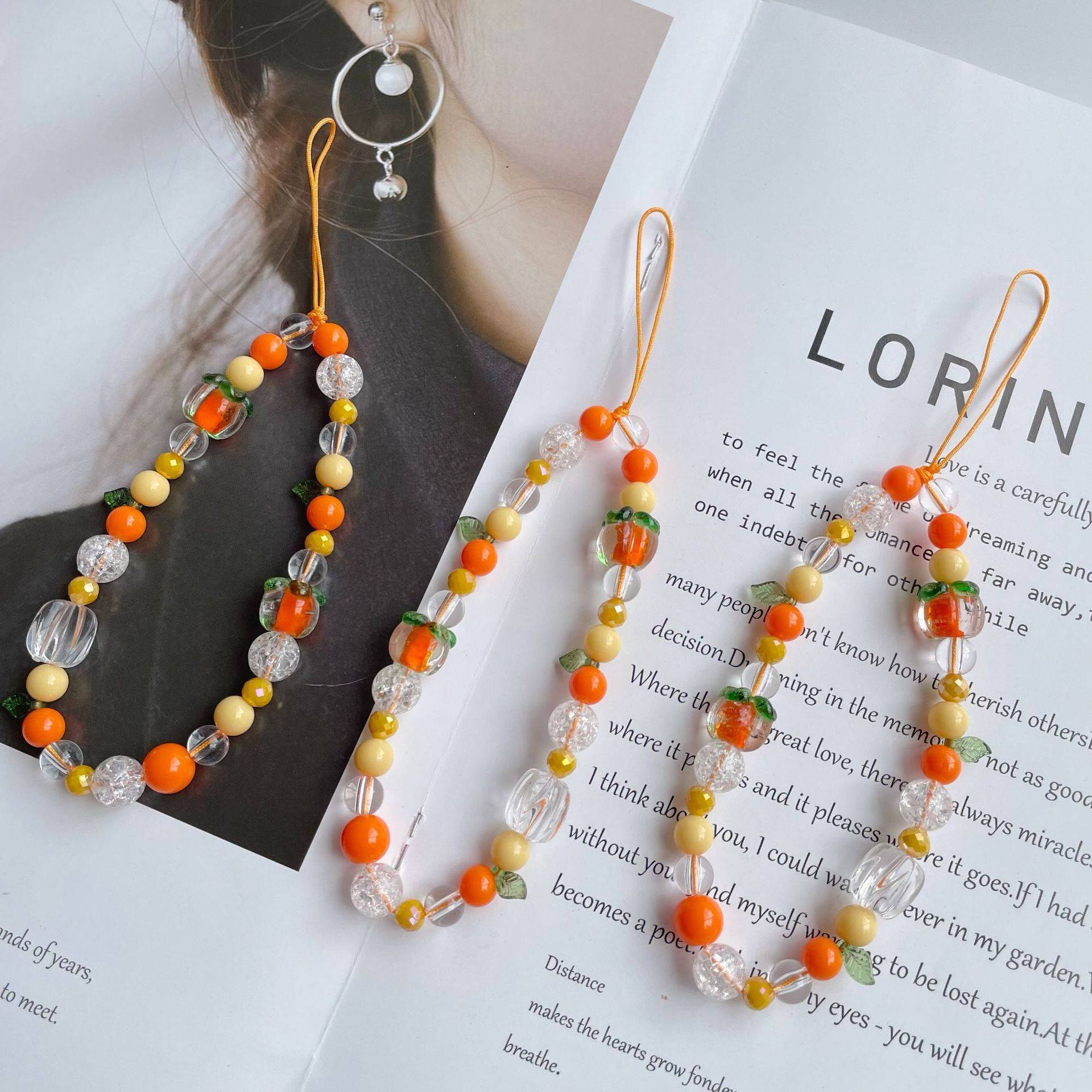 新款DIY手机CCD挂绳女短款杮杮如意手绳圆珠链手机壳配件包包装饰