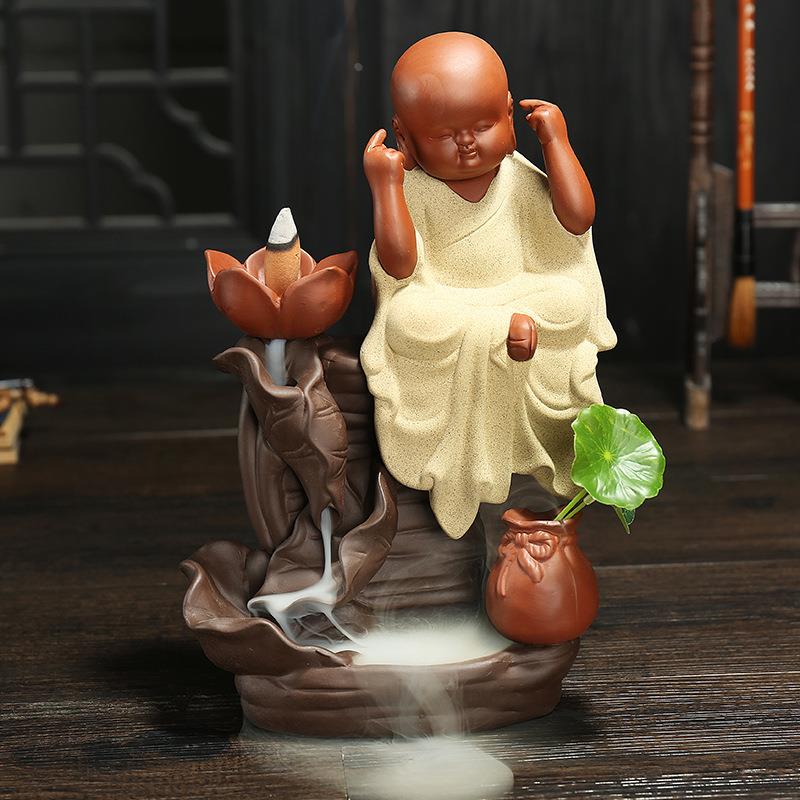 厂家直销紫砂三不小沙弥倒流香薰炉 创意香道禅器莲花倒流香摆件