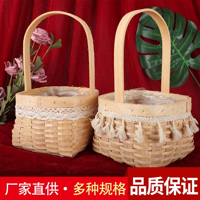 木片花篮插花花篮篮子创意手工编织小花篮草编花篮柳编花篮定制