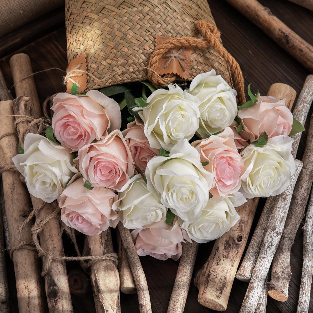 仿真花单枝玫瑰假花婚庆手捧花家居背景花墙摄影布景跨境MW41105
