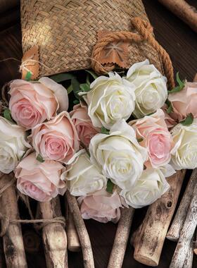 仿真花单枝玫瑰假花婚庆手捧花家居背景花墙摄影布景跨境MW41105