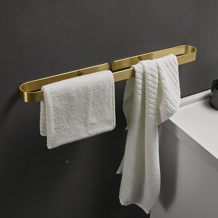 卫生间轻奢毛巾架免打孔浴巾挂架毛巾空铝浴室拉丝金单杆