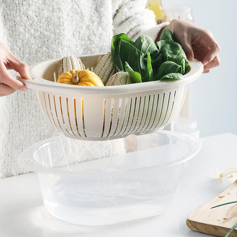 厨房双层洗菜盆清洗果蔬水槽沥水篮大号塑料加厚收纳篮方形家用定