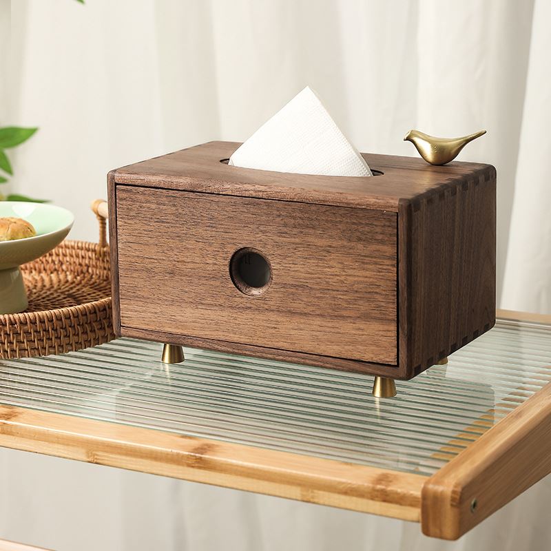 实木纸巾盒木质抽纸盒胡桃木客厅轻奢多功能木制遥控器收纳盒
