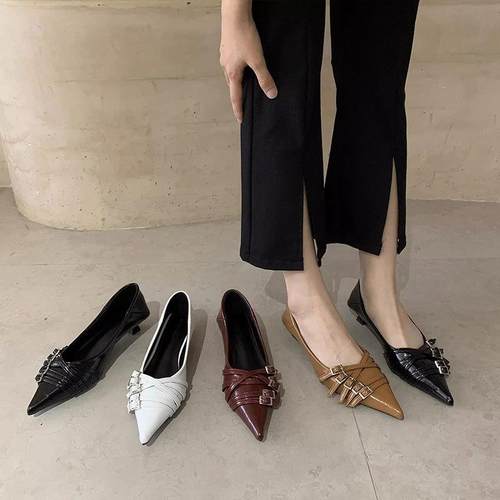 尖头小皮鞋女2027新款秋季细跟低跟单鞋法式时尚小猫跟玛丽珍女鞋