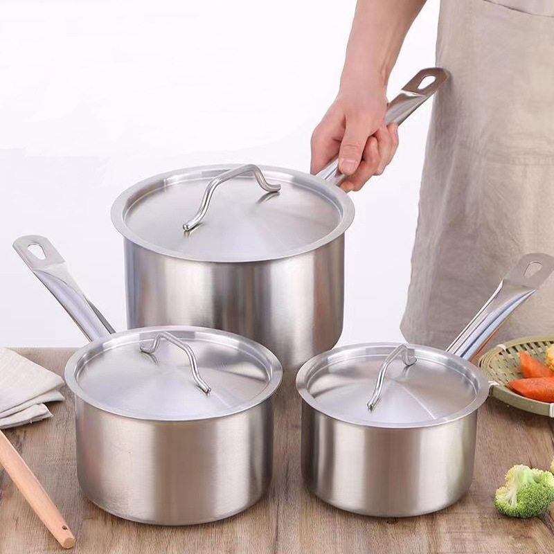 平底锅奶锅加厚汤汁锅烘焙料理锅不锈钢单柄汤锅电磁炉通用不沾锅
