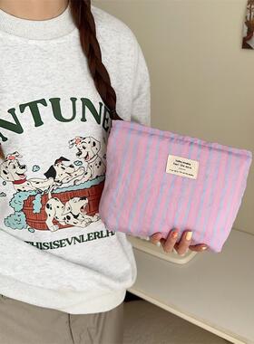 311024 ins帆布条纹化妆包女便携大容量内胆收纳包护肤品洗漱包