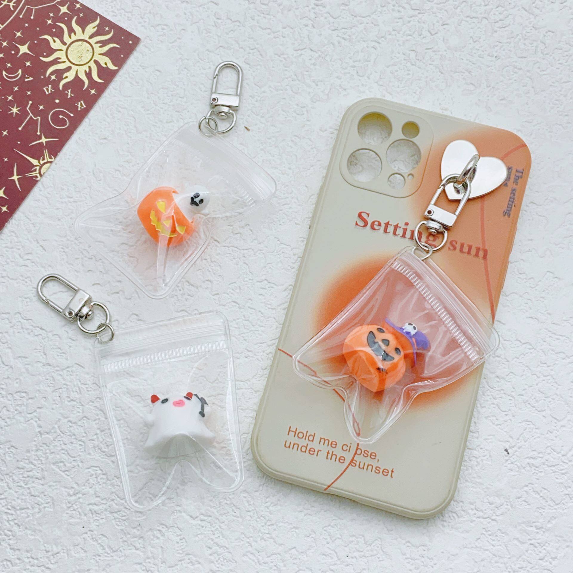 万圣节南瓜小鬼透明袋子搞怪挂件手机壳挂饰女耳机保护套挂件