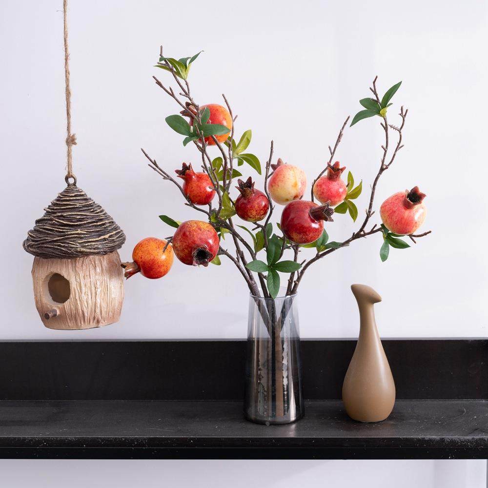 玫瑰花墙三头石榴短枝仿真花厂家家居装饰手捧花假花跨境MW10102