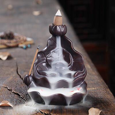 荷塘月色倒流熏香炉陶瓷仿古创意荷花茶道佛具摆件线香插紫砂香炉