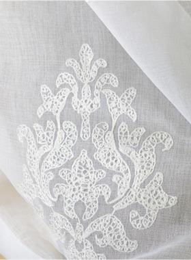 白色刺花棉欧式窗帘窗纱布料帘 window gauze 纱帘定制