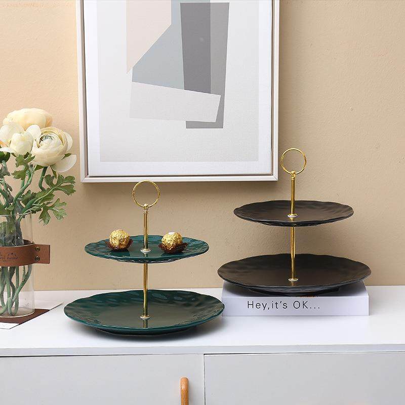 网红创意陶瓷点心盘水果盘北欧下午茶双层甜品盘家用点心架串盘定