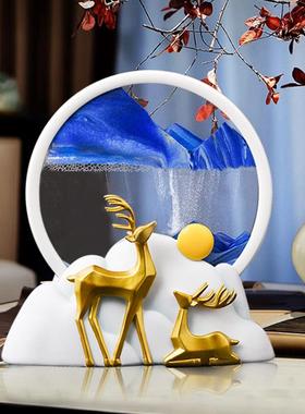 艺歆家居创意一鹿生财流沙画摆件客厅办公室沙漏画解压工艺品装饰