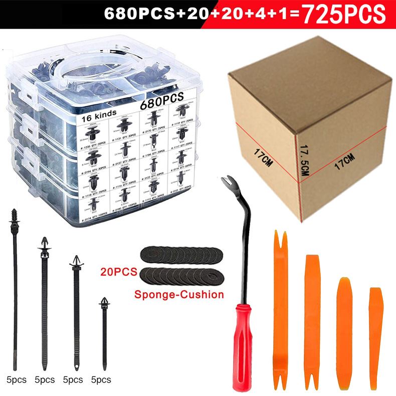 725套装铆钉三层680盒装固定卡扣保险杠挡泥板内衬膨胀螺丝